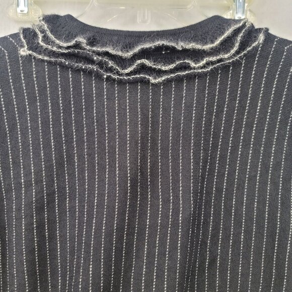 Susan Bristol 90's Vintage Deadstock Black White Striped Cardigan M Angora Blend - Picture 5 of 11